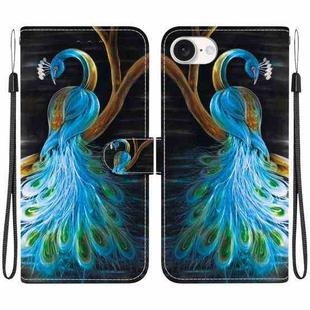 For iPhone SE 2024 Crystal Texture Colored Drawing Leather Phone Case(Peacock)