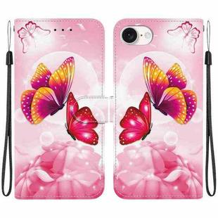 For iPhone SE 2024 Crystal Texture Colored Drawing Leather Phone Case(Pink Butterflies)