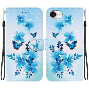 For iPhone SE 2024 Crystal Texture Colored Drawing Leather Phone Case(Blue Butterflies)