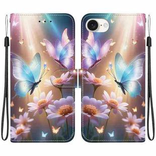 For iPhone SE 2024 Crystal Texture Colored Drawing Leather Phone Case(Butterfly Love Flower)