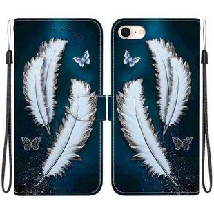 For iPhone 7 / 8 / SE 2022 Crystal Texture Colored Drawing Leather Phone Case(White Butterfly Feathers)