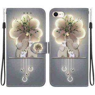 For iPhone 7 / 8 / SE 2022 Crystal Texture Colored Drawing Leather Phone Case(Elephants)