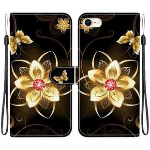 For iPhone 7 / 8 / SE 2022 Crystal Texture Colored Drawing Leather Phone Case(Gold Flower)