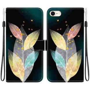 For iPhone 7 / 8 / SE 2022 Crystal Texture Colored Drawing Leather Phone Case(Colored Leaves)