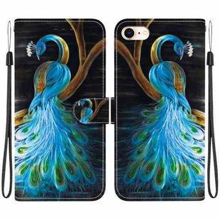 For iPhone 7 / 8 / SE 2022 Crystal Texture Colored Drawing Leather Phone Case(Peacock)