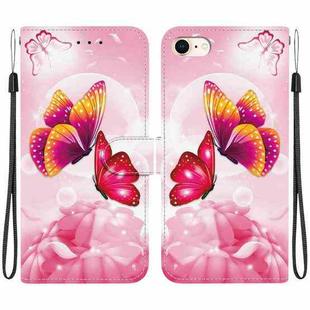 For iPhone 7 / 8 / SE 2022 Crystal Texture Colored Drawing Leather Phone Case(Pink Butterflies)