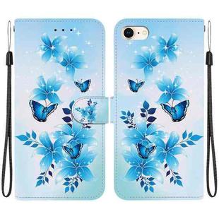 For iPhone 7 / 8 / SE 2022 Crystal Texture Colored Drawing Leather Phone Case(Blue Butterflies)