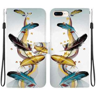 For iPhone 7 Plus / 8 Plus Crystal Texture Colored Drawing Leather Phone Case(Gold Butterfly Feathers)