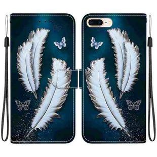 For iPhone 7 Plus / 8 Plus Crystal Texture Colored Drawing Leather Phone Case(White Butterfly Feathers)