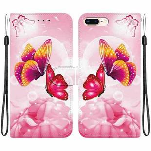 For iPhone 7 Plus / 8 Plus Crystal Texture Colored Drawing Leather Phone Case(Pink Butterflies)