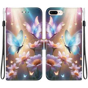 For iPhone 7 Plus / 8 Plus Crystal Texture Colored Drawing Leather Phone Case(Butterfly Love Flower)