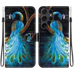 For Samsung Galaxy S24 Ultra 5G Crystal Texture Colored Drawing Leather Phone Case(Peacock)