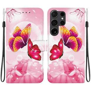 For Samsung Galaxy S24 Ultra 5G Crystal Texture Colored Drawing Leather Phone Case(Pink Butterflies)