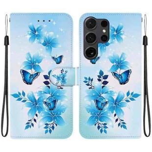 For Samsung Galaxy S24 Ultra 5G Crystal Texture Colored Drawing Leather Phone Case(Blue Butterflies)