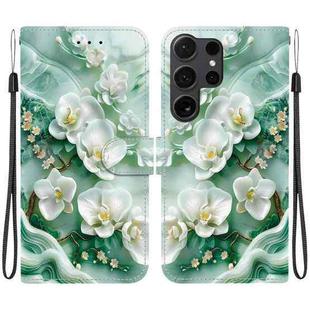 For Samsung Galaxy S24 Ultra 5G Crystal Texture Colored Drawing Leather Phone Case(Jade Flowers)