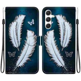 For Samsung Galaxy S24 5G Crystal Texture Colored Drawing Leather Phone Case(White Butterfly Feathers)