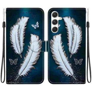 For Samsung Galaxy S24+ 5G Crystal Texture Colored Drawing Leather Phone Case(White Butterfly Feathers)