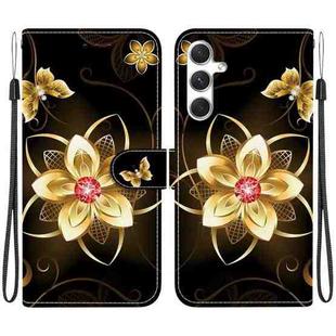 For Samsung Galaxy S23 FE 5G Crystal Texture Colored Drawing Leather Phone Case(Gold Flower)
