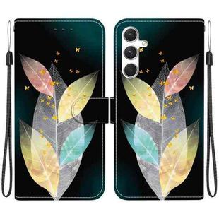 For Samsung Galaxy S23 FE 5G Crystal Texture Colored Drawing Leather Phone Case(Colored Leaves)