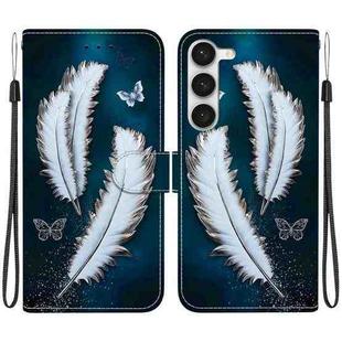 For Samsung Galaxy S23 5G Crystal Texture Colored Drawing Leather Phone Case(White Butterfly Feathers)