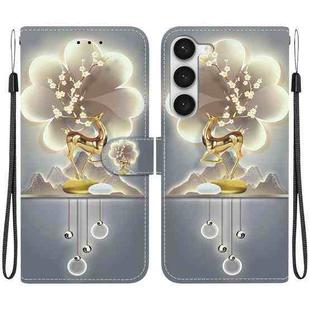 For Samsung Galaxy S23 5G Crystal Texture Colored Drawing Leather Phone Case(Sika Deer)