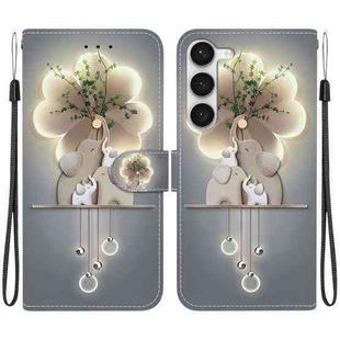 For Samsung Galaxy S23 5G Crystal Texture Colored Drawing Leather Phone Case(Elephants)