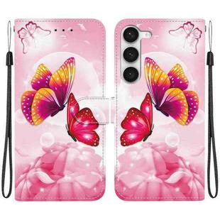 For Samsung Galaxy S23 5G Crystal Texture Colored Drawing Leather Phone Case(Pink Butterflies)