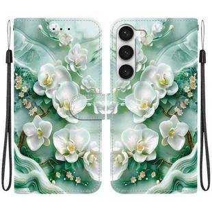 For Samsung Galaxy S23 5G Crystal Texture Colored Drawing Leather Phone Case(Jade Flowers)