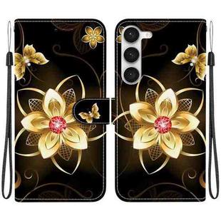 For Samsung Galaxy S23+ 5G Crystal Texture Colored Drawing Leather Phone Case(Gold Flower)