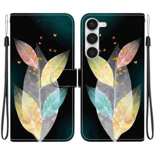 For Samsung Galaxy S23+ 5G Crystal Texture Colored Drawing Leather Phone Case(Colored Leaves)