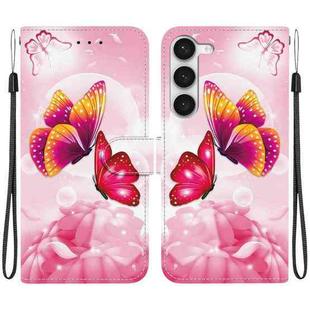 For Samsung Galaxy S23+ 5G Crystal Texture Colored Drawing Leather Phone Case(Pink Butterflies)