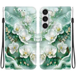 For Samsung Galaxy S23+ 5G Crystal Texture Colored Drawing Leather Phone Case(Jade Flowers)