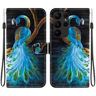 For Samsung Galaxy S23 Ultra 5G Crystal Texture Colored Drawing Leather Phone Case(Peacock)
