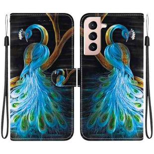 For Samsung Galaxy S22 5G Crystal Texture Colored Drawing Leather Phone Case(Peacock)