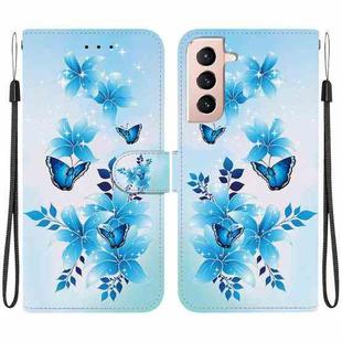 For Samsung Galaxy S22 5G Crystal Texture Colored Drawing Leather Phone Case(Blue Butterflies)