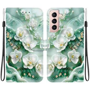 For Samsung Galaxy S22 5G Crystal Texture Colored Drawing Leather Phone Case(Jade Flowers)