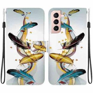 For Samsung Galaxy S21+ 5G Crystal Texture Colored Drawing Leather Phone Case(Gold Butterfly Feathers)