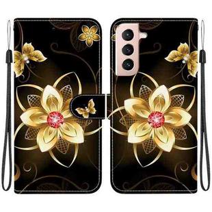 For Samsung Galaxy S21+ 5G Crystal Texture Colored Drawing Leather Phone Case(Gold Flower)
