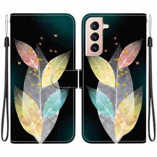 For Samsung Galaxy S21+ 5G Crystal Texture Colored Drawing Leather Phone Case(Colored Leaves)