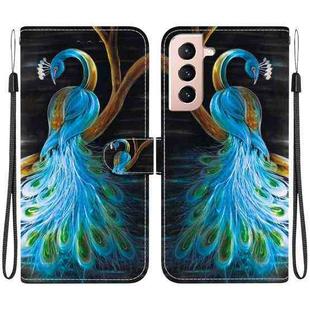 For Samsung Galaxy S21+ 5G Crystal Texture Colored Drawing Leather Phone Case(Peacock)