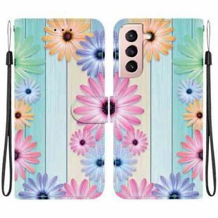 For Samsung Galaxy S21+ 5G Crystal Texture Colored Drawing Leather Phone Case(Sunflowers)