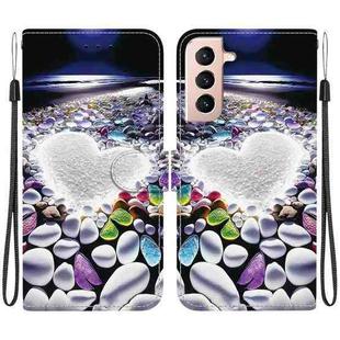 For Samsung Galaxy S21+ 5G Crystal Texture Colored Drawing Leather Phone Case(Heart Shaped)