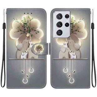 For Samsung Galaxy S21 Ultra 5G Crystal Texture Colored Drawing Leather Phone Case(Elephants)