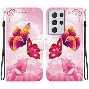 For Samsung Galaxy S21 Ultra 5G Crystal Texture Colored Drawing Leather Phone Case(Pink Butterflies)