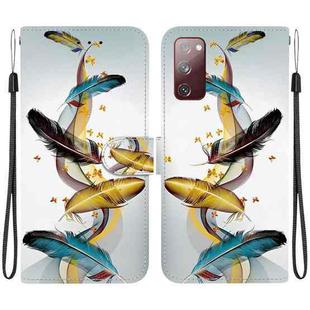 For Samsung Galaxy S20 FE Crystal Texture Colored Drawing Leather Phone Case(Gold Butterfly Feathers)