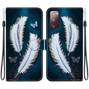 For Samsung Galaxy S20 FE Crystal Texture Colored Drawing Leather Phone Case(White Butterfly Feathers)