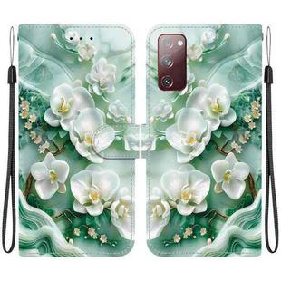 For Samsung Galaxy S20 FE Crystal Texture Colored Drawing Leather Phone Case(Jade Flowers)