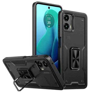 For Motorola Moto G 5G 2024 Ring Holder PC Hybrid TPU Phone Case(Black)