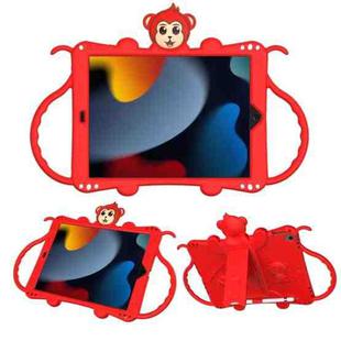 For iPad 10.2 Cartoon Monkey Kids Tablet Shockproof EVA Protective Case with Holder & Shoulder Strap & Handle(Red)