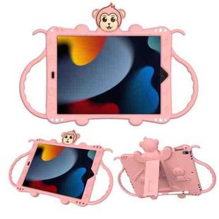 For iPad 10.2 Cartoon Monkey Kids Tablet Shockproof EVA Protective Case with Holder & Shoulder Strap & Handle(Rose Gold)